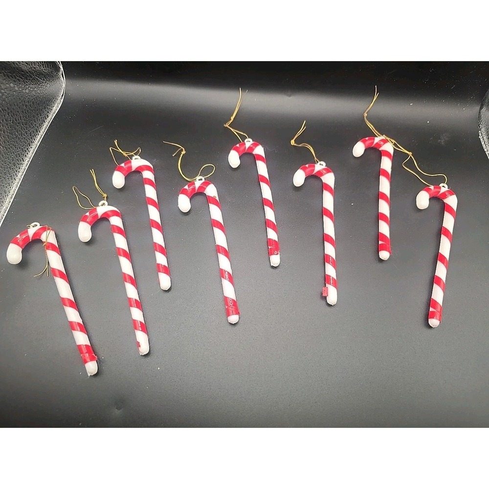 VINTAGE Christmas Plastic Candy Cane Ornaments, 8 Pieces
